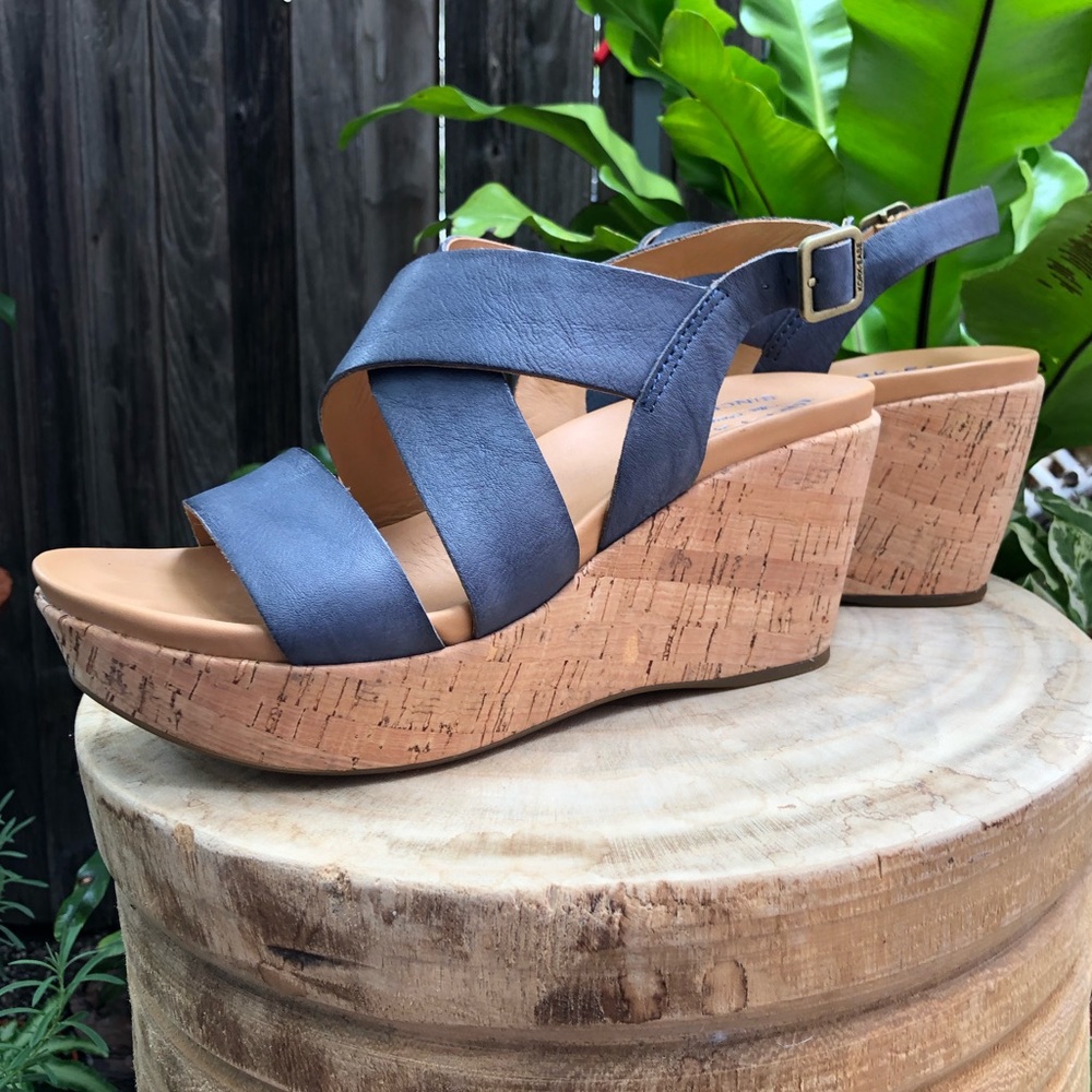 Size 8 US Women’s Kork-Ease Blue Wedge Sandals